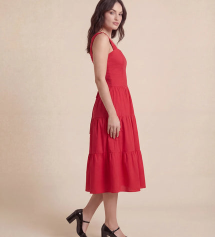 THE ESME SQUARE NECK LACE UP BACK SUNDRESS IN RED