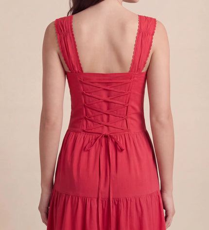 THE ESME SQUARE NECK LACE UP BACK SUNDRESS IN RED