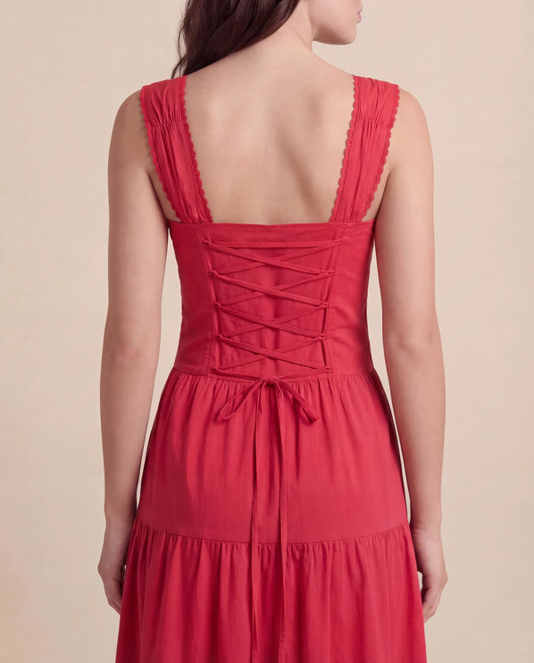 THE ESME SQUARE NECK LACE UP BACK SUNDRESS IN RED