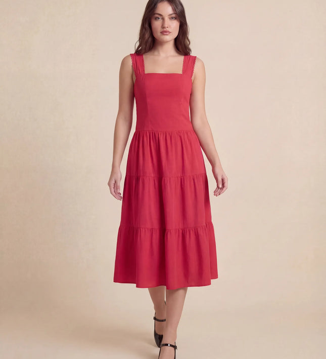 THE ESME SQUARE NECK LACE UP BACK SUNDRESS IN RED