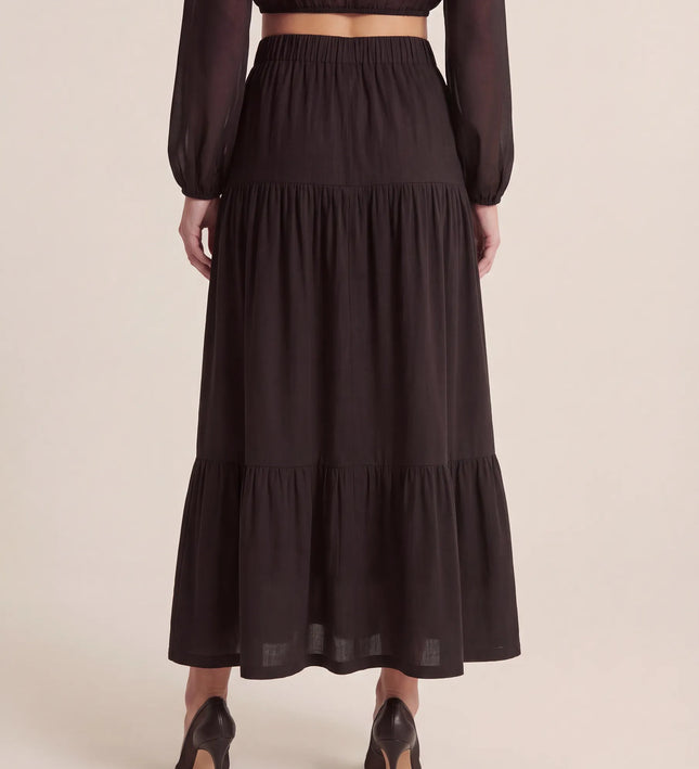 THE ORLA LINEN BOHO MAXI SKIRT IN BLACK