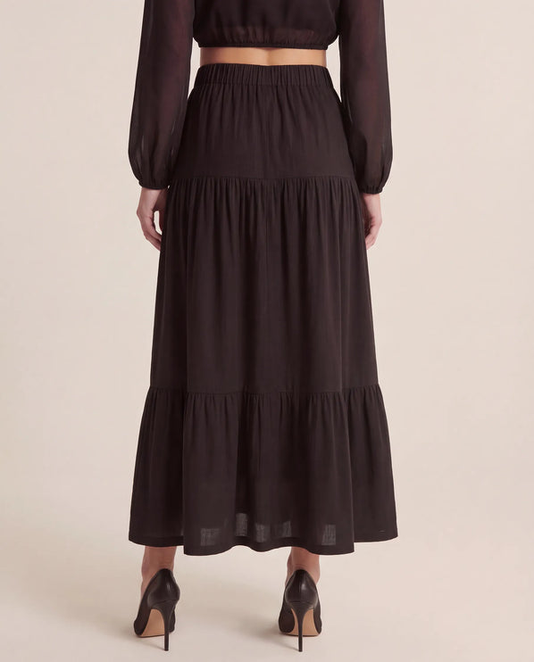THE ORLA LINEN BOHO MAXI SKIRT IN BLACK
