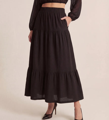 THE ORLA LINEN BOHO MAXI SKIRT IN BLACK