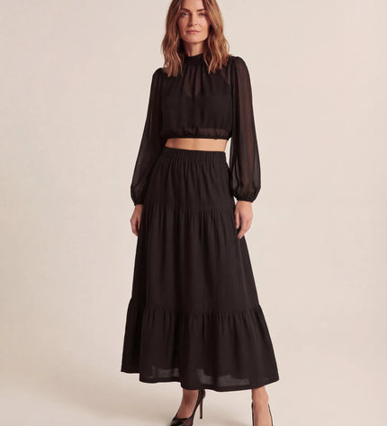 THE ORLA LINEN BOHO MAXI SKIRT IN BLACK