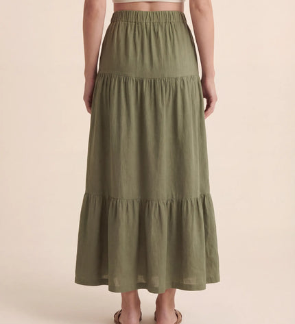 THE ORLA LINEN BOHO MAXI SKIRT IN KHAKI