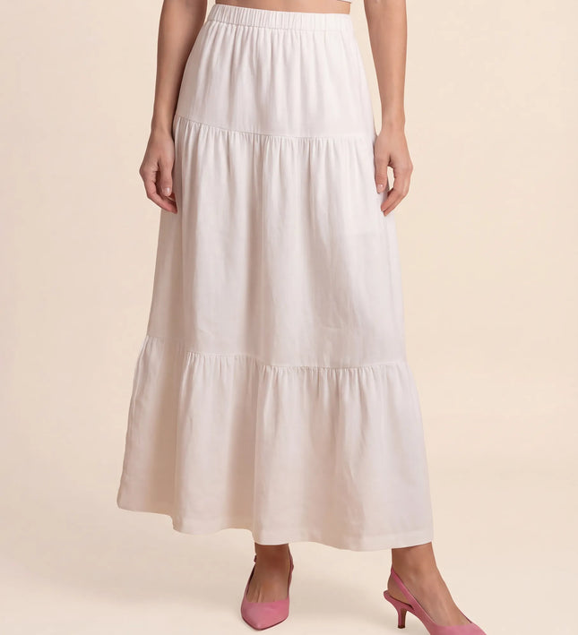 THE ORLA LINEN BOHO MAXI SKIRT IN WHITE