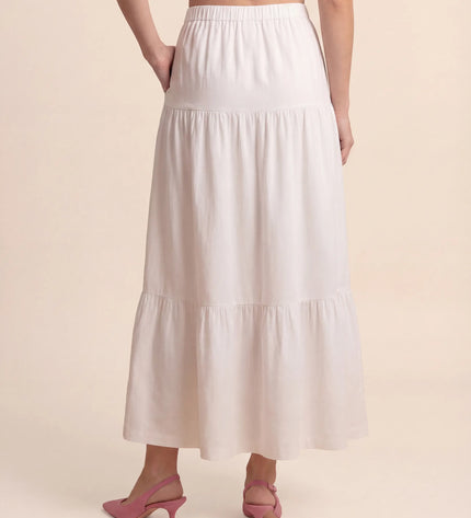 THE ORLA LINEN BOHO MAXI SKIRT IN WHITE