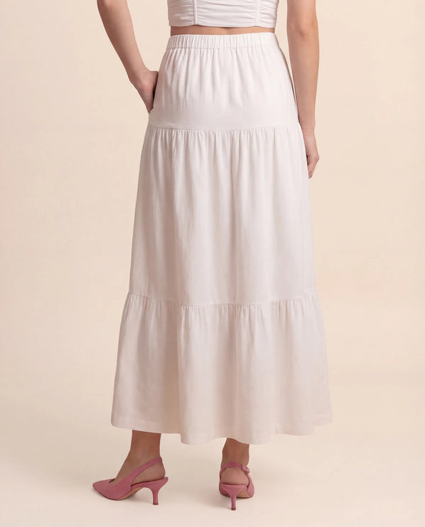 THE ORLA LINEN BOHO MAXI SKIRT IN WHITE