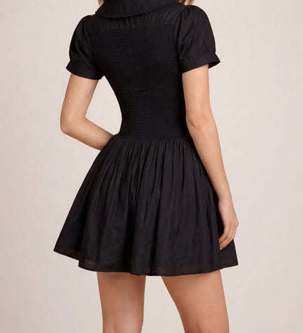 THE FREYA LACE-TRIMMED PETER PAN COLLAR MINI DRESS - BLACK