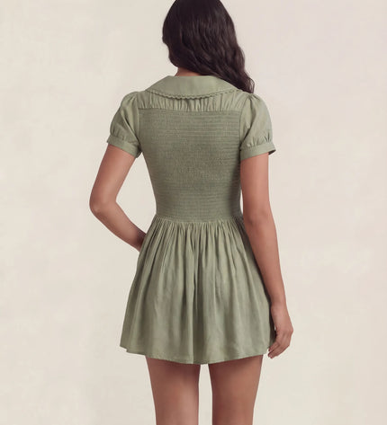 THE FREYA LACE-TRIMMED PETER PAN COLLAR MINI DRESS - SAGE GREEN