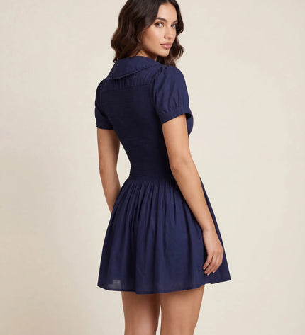 THE FREYA LACE-TRIMMED PETER PAN COLLAR MINI DRESS - NAVY