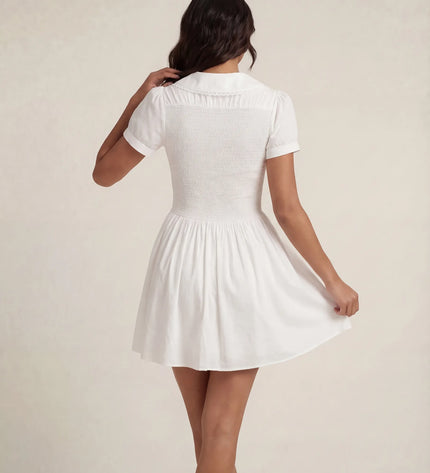 THE FREYA LACE-TRIMMED PETER PAN COLLAR MINI DRESS - WHITE