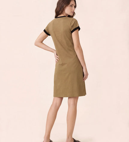 THE LIV T-SHIRT MIDI DRESS IN KHAKI/BLACK