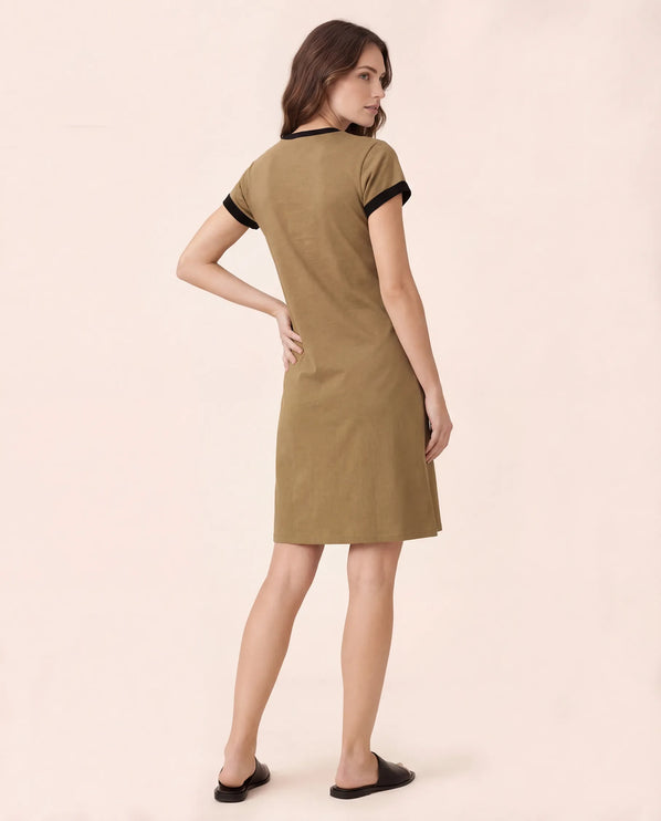 THE LIV T-SHIRT MIDI DRESS IN KHAKI/BLACK