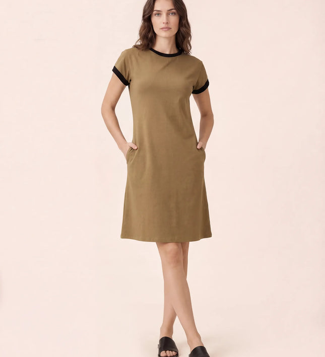 THE LIV T-SHIRT MIDI DRESS IN KHAKI/BLACK