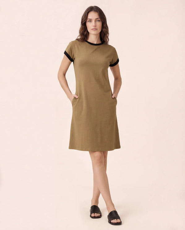 THE LIV T-SHIRT MIDI DRESS IN KHAKI/BLACK