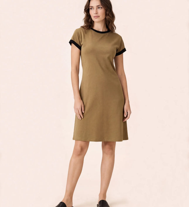 THE LIV T-SHIRT MIDI DRESS IN KHAKI/BLACK