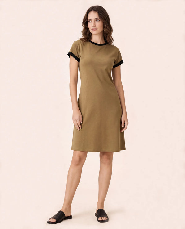 THE LIV T-SHIRT MIDI DRESS IN KHAKI/BLACK