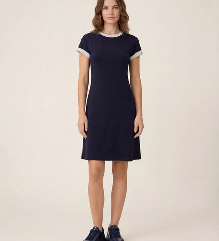 THE LIV T-SHIRT MIDI DRESS IN NAVY/LIGHT GREY