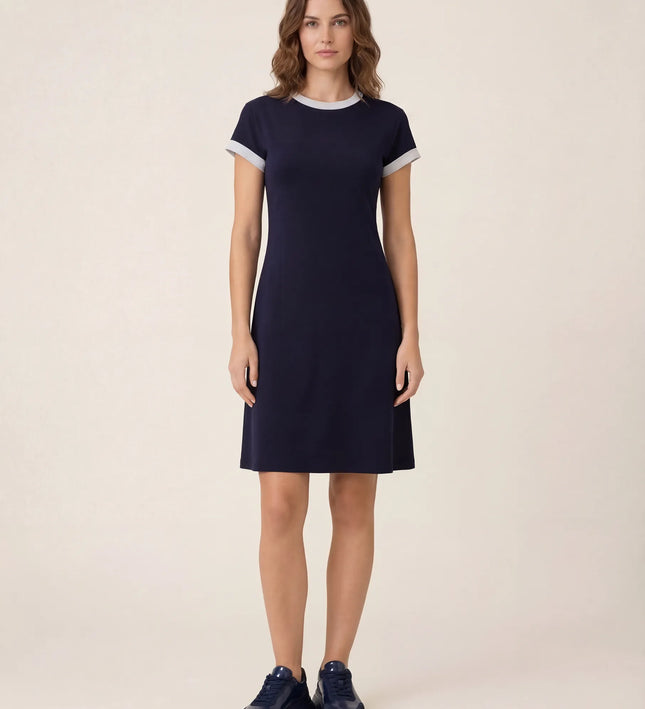 THE LIV T-SHIRT MIDI DRESS IN NAVY/LIGHT GREY