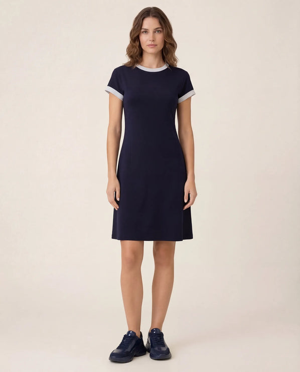 THE LIV T-SHIRT MIDI DRESS IN NAVY/LIGHT GREY