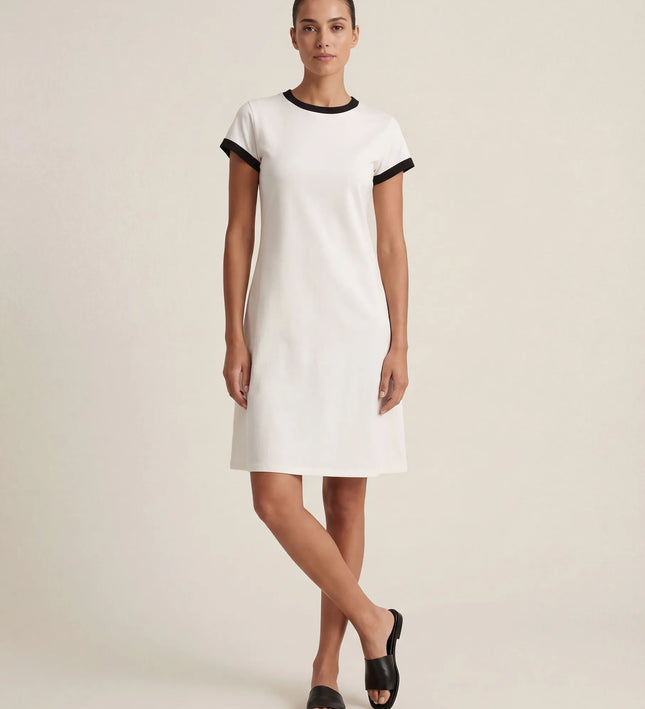 THE LIV T-SHIRT MIDI DRESS IN WHITE/BLACK