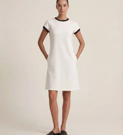 THE LIV T-SHIRT MIDI DRESS IN WHITE/BLACK