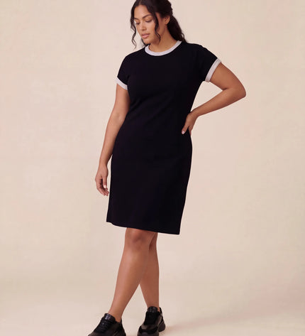 THE LIV T-SHIRT MIDI DRESS IN BLACK/LIGHT GREY