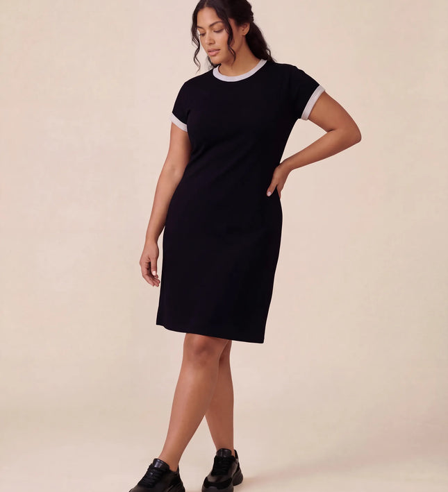 THE LIV T-SHIRT MIDI DRESS IN BLACK/LIGHT GREY