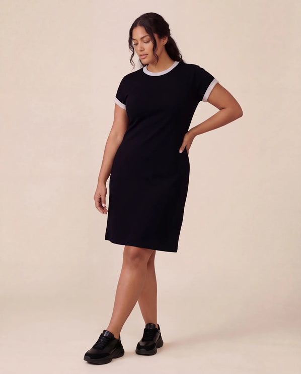 THE LIV T-SHIRT MIDI DRESS IN BLACK/LIGHT GREY