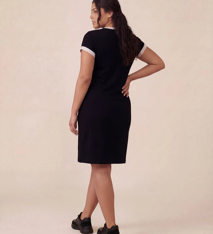 THE LIV T-SHIRT MIDI DRESS IN BLACK/LIGHT GREY