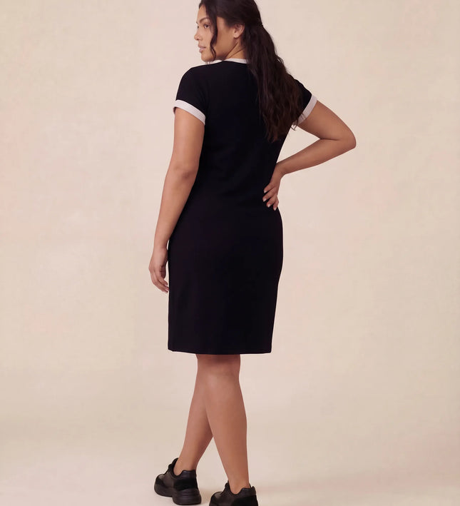 THE LIV T-SHIRT MIDI DRESS IN BLACK/LIGHT GREY
