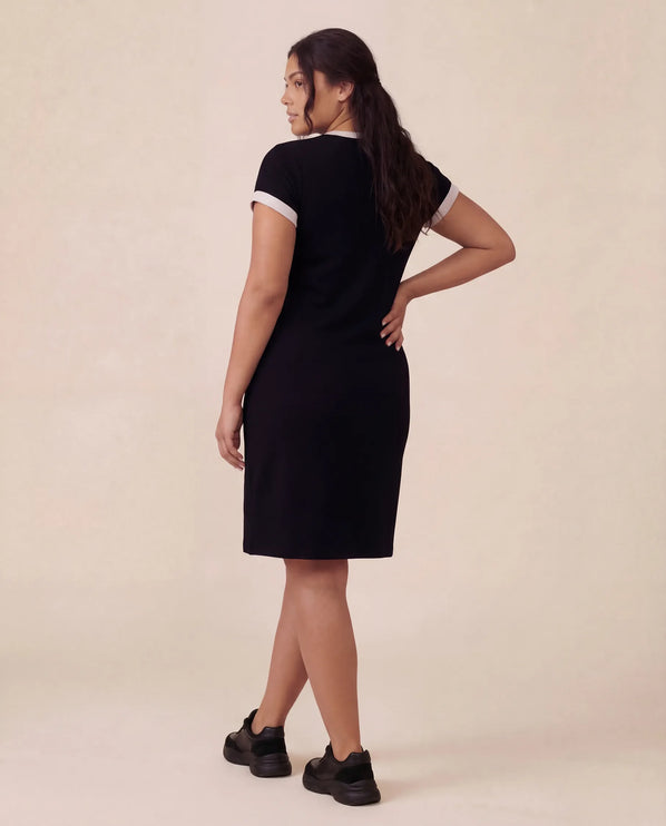 THE LIV T-SHIRT MIDI DRESS IN BLACK/LIGHT GREY
