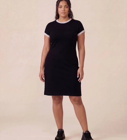 THE LIV T-SHIRT MIDI DRESS IN BLACK/LIGHT GREY