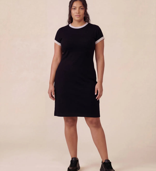 THE LIV T-SHIRT MIDI DRESS IN BLACK/LIGHT GREY