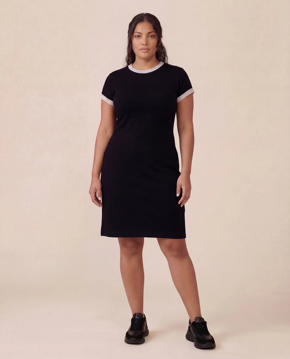 THE LIV T-SHIRT MIDI DRESS IN BLACK/LIGHT GREY
