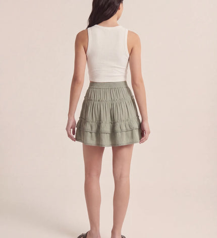 THE LYRA BRODERIE & FRILL PANEL MINI SKIRT IN GREEN