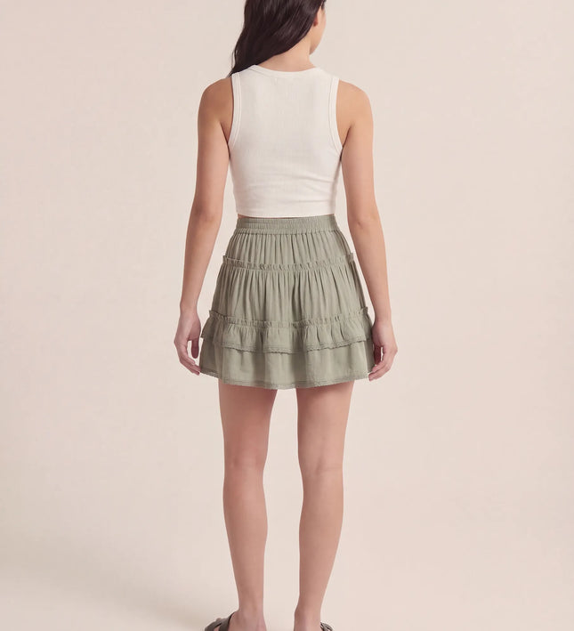 THE LYRA BRODERIE & FRILL PANEL MINI SKIRT IN GREEN
