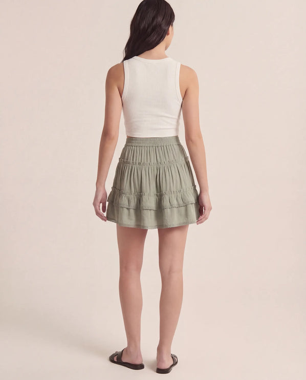 THE LYRA BRODERIE & FRILL PANEL MINI SKIRT IN GREEN