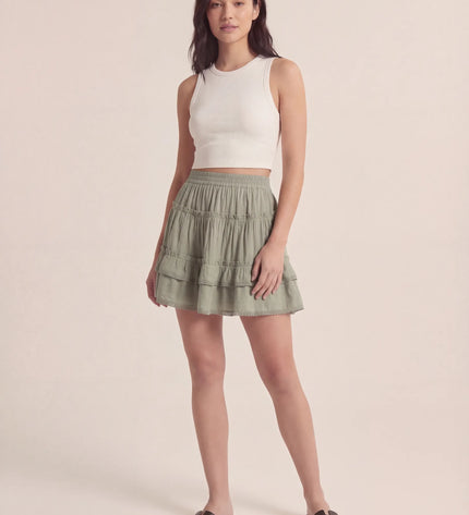 THE LYRA BRODERIE & FRILL PANEL MINI SKIRT IN GREEN