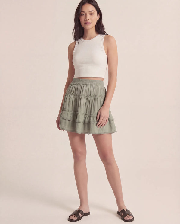 THE LYRA BRODERIE & FRILL PANEL MINI SKIRT IN GREEN