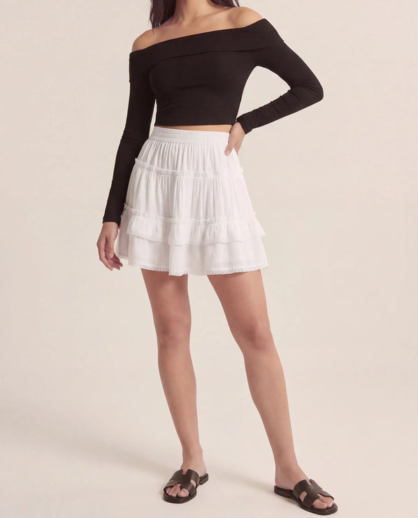 THE LYRA BRODERIE & FRILL PANEL MINI SKIRT IN WHITE