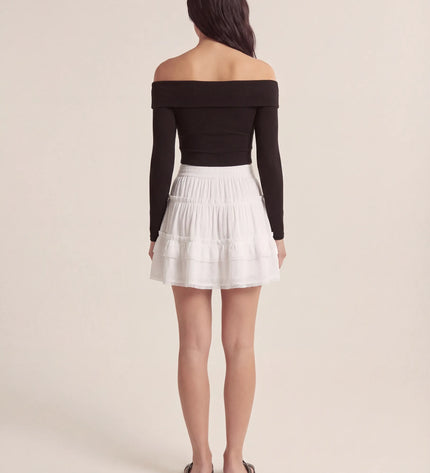 THE LYRA BRODERIE & FRILL PANEL MINI SKIRT IN WHITE