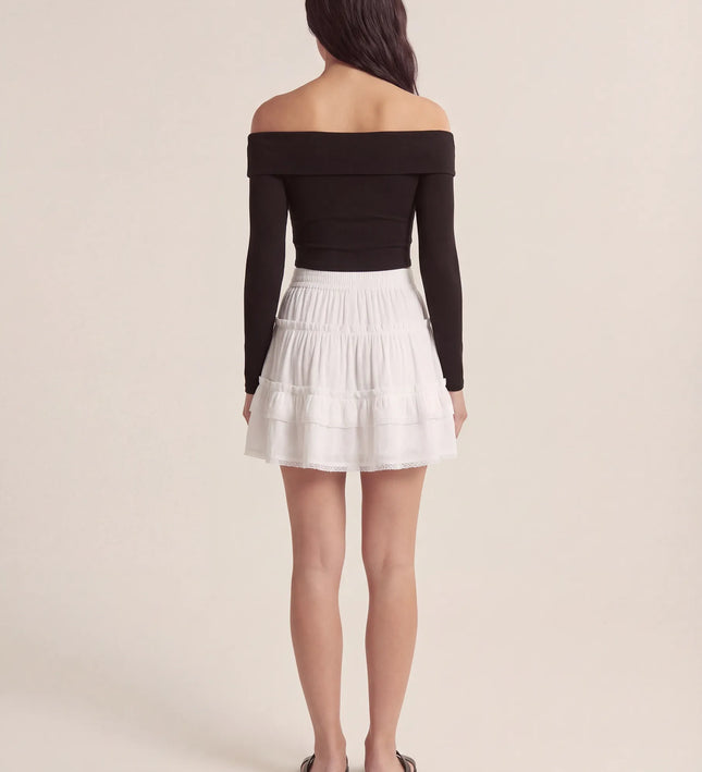 THE LYRA BRODERIE & FRILL PANEL MINI SKIRT IN WHITE