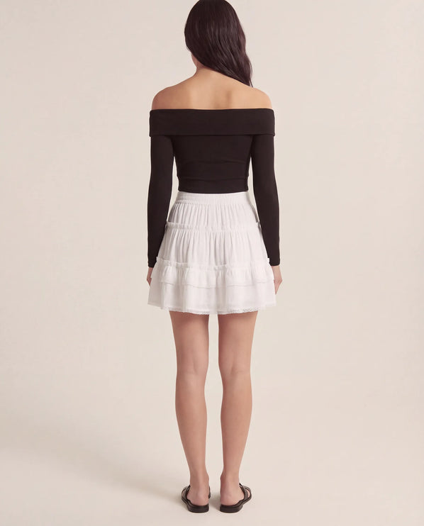 THE LYRA BRODERIE & FRILL PANEL MINI SKIRT IN WHITE