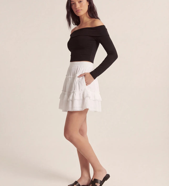 THE LYRA BRODERIE & FRILL PANEL MINI SKIRT IN WHITE
