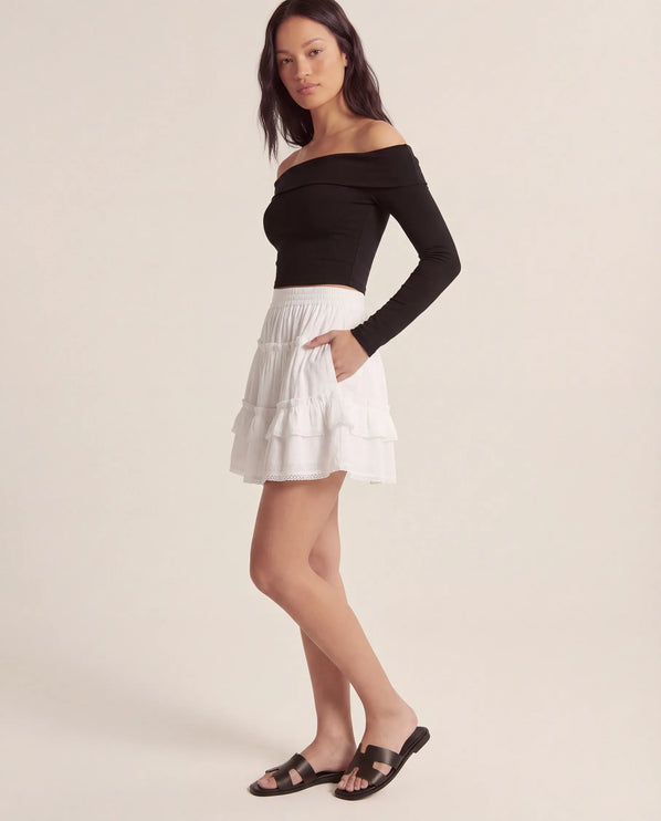 THE LYRA BRODERIE & FRILL PANEL MINI SKIRT IN WHITE