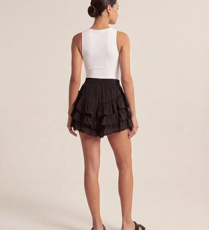 THE NIA THREE-TIERED RUFFLE SKORT - BLACK