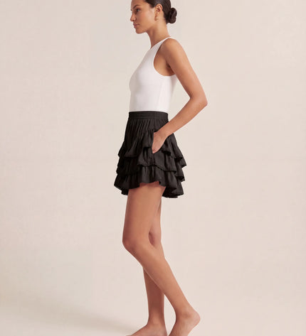 THE NIA THREE-TIERED RUFFLE SKORT - BLACK