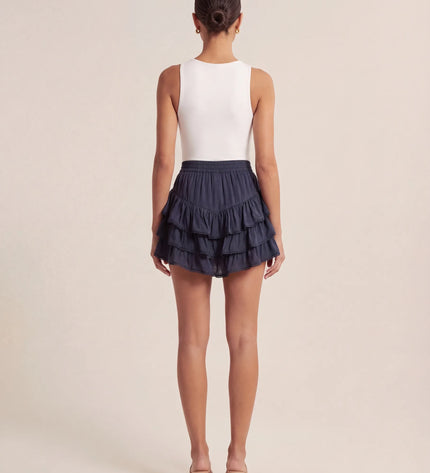 THE NIA THREE-TIERED RUFFLE SKORT - NAVY
